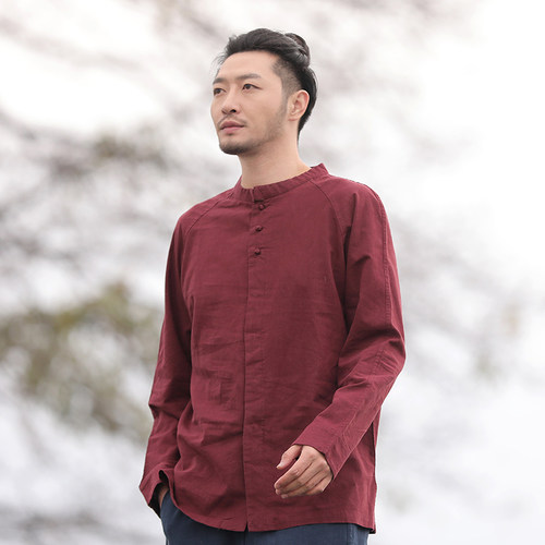 楠中国风棉麻衬衫中式唐装长袖