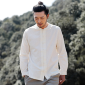 中国风棉麻衬衣春季 上衣长袖 衬衫 楠唐装 男中年复古新中式 盘扣侠天