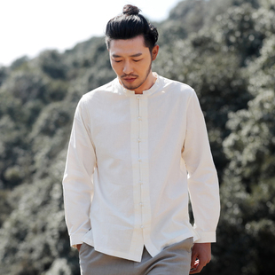 男中年复古新中式 楠唐装 衬衫 上衣长袖 盘扣侠天 中国风棉麻衬衣春季