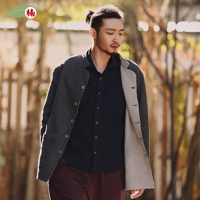 楠100%苎麻中国风男装中山装外套