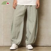 男夏季 唐装 加肥苎麻男裤 中国风全麻裤 僧裤 宽松长裤 收口裤 子丹墨