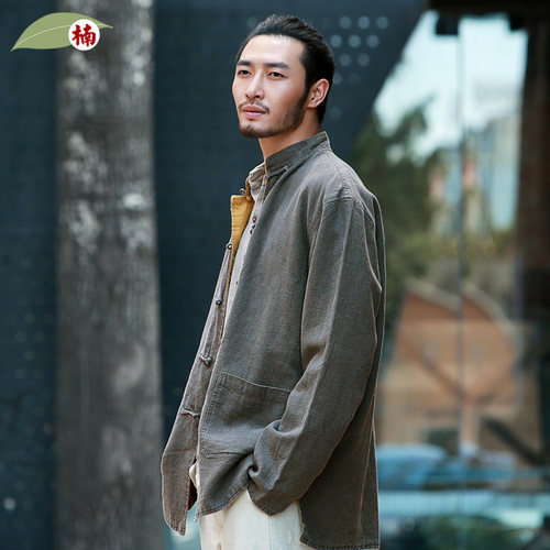 楠100%苎麻双面双穿男士唐装外套