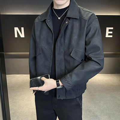 皮夹克男秋季2025新款翻领宽松痞帅上衣服休闲百搭高级感皮衣外套
