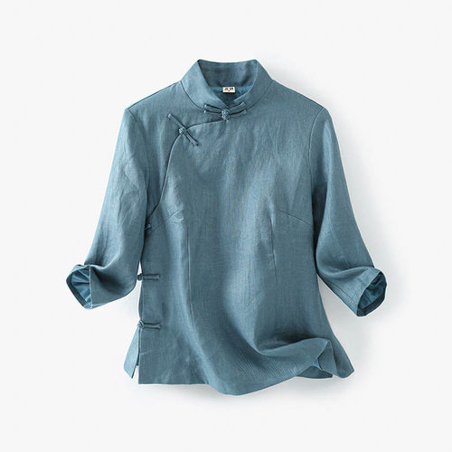 龙妙旗袍上衣亚麻中式复古小斜纹