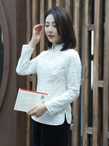 龙妙旗袍式蕾丝上衣春夏斜襟中式
