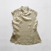 2025夏季 女装 新款 真醋酸提花中式 竹疏米黄 小连袖 龙妙旗袍上衣