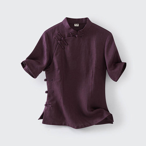 龙妙纯亚麻改良旗袍上衣中式