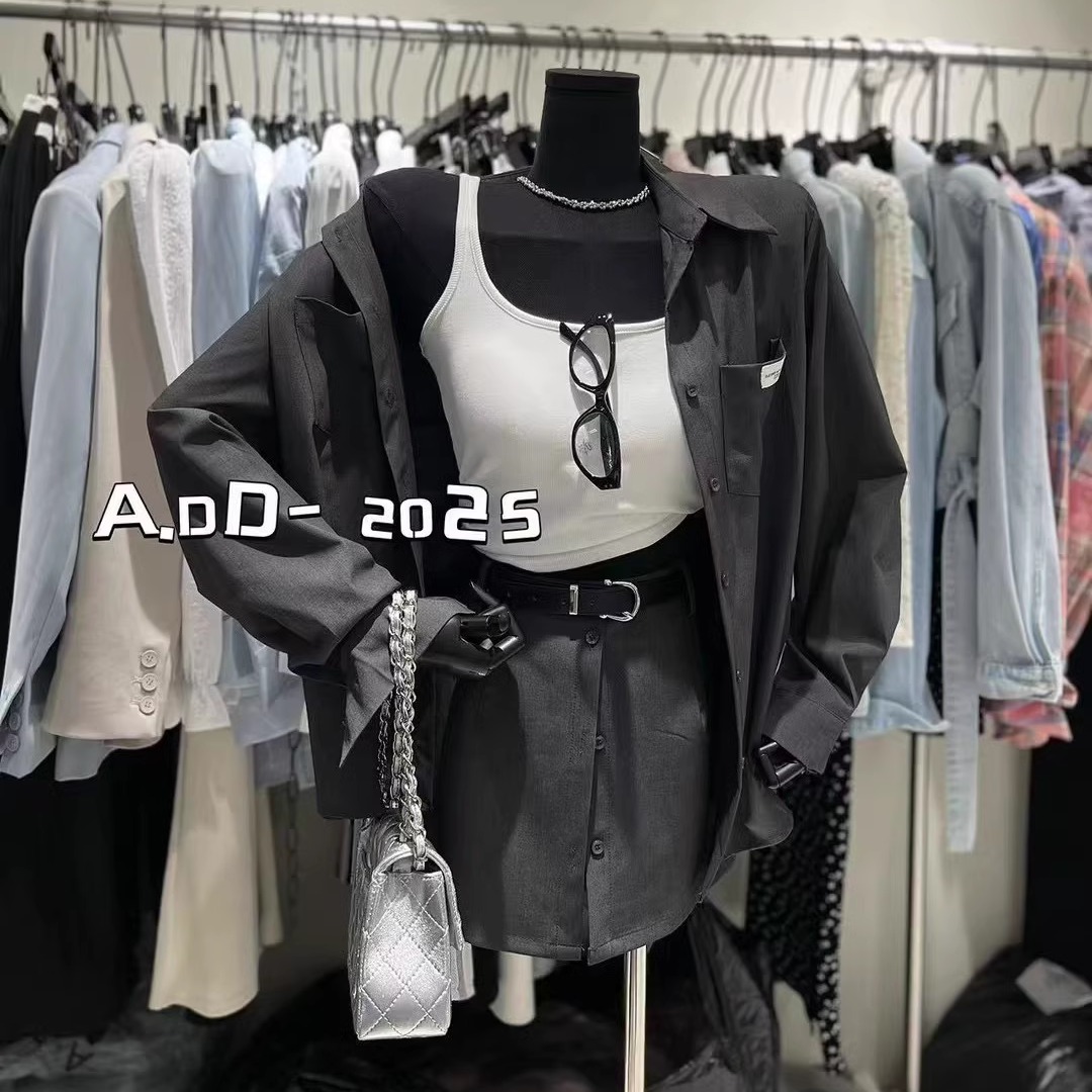 字母贴标口袋设计感衬衫外套短裙