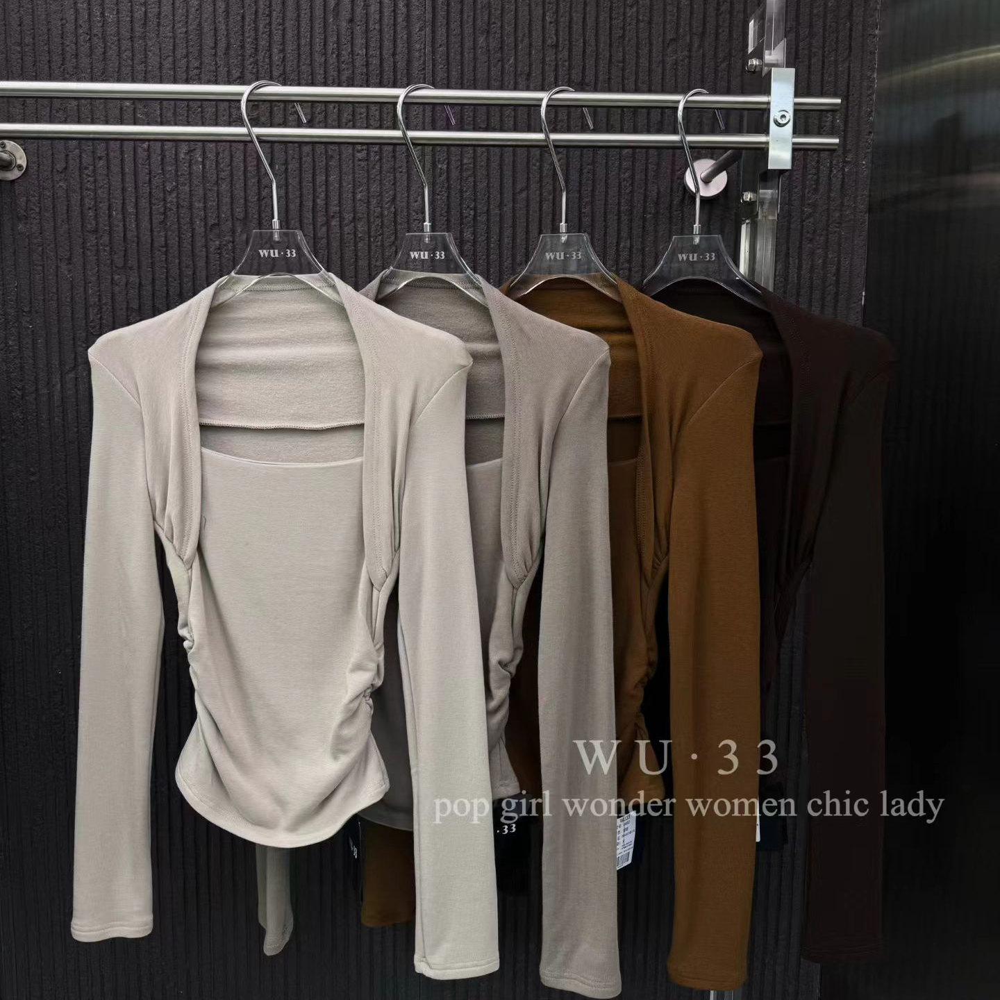 假两件拼接设计感方领上衣打底衫