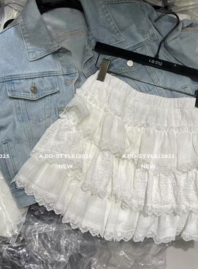 ADD短裙2025夏季新款高腰显瘦蕾丝花边设计感半身裙蓬蓬蛋糕裙女