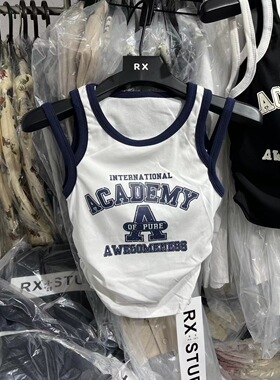 2026夏季新款韩版收腰显瘦褶皱设计感撞色吊带背心无袖美背上衣女