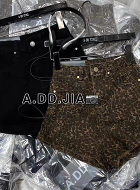 ADD韩版秋季新款高腰显瘦动物纹设计感牛仔裤豹纹短裤辣妹休闲裤