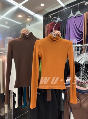 wu.33打底衫2025冬季新款韩版修身显瘦半高领加绒设计感长袖内搭