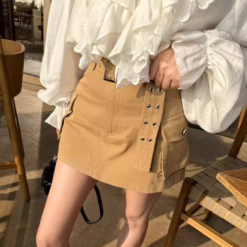 百搭高腰显瘦工装风设计感半身裙