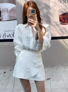ADD衬衫套装2026春季新款纯欲显瘦镂空设计感衬衫+半身裙两件套女