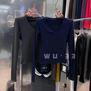 T恤内搭打底衫 性感显瘦加厚加绒设计感v领长袖 秋冬新款 wu.33韩版