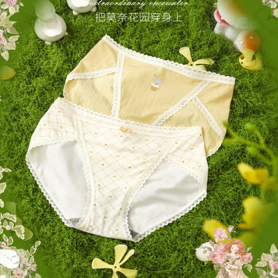 【6条礼盒装】伊内棉莫印花莫奈花园高叉少女内裤石墨烯底裆65131