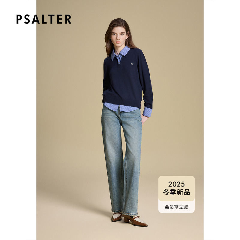 诗篇专选复古格纹学院风假两件衬衫领针织衫女2025冬季新款