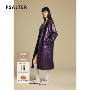 PSALTER诗篇宽松亮面皮衣外套长款 复古风立领皮衣2025冬款