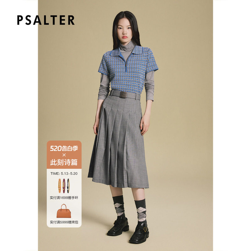 PSALTER诗篇学院小格纹半拉链POLO领羊毛针织衫2025秋