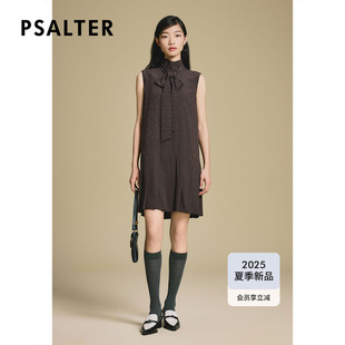 PSALTER诗篇学院风飘带领无袖 风琴褶桑蚕丝连衣裙2025夏季 新款
