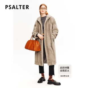 整貂 PSALTER詩(shī)篇簡(jiǎn)約連帽抽繩收腰水貂毛大衣皮草冬款