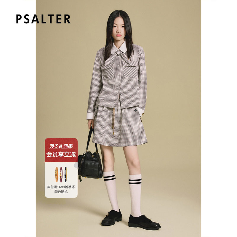 PSALTER诗篇学院风复古格纹领结箱型衬衫2025秋季新款