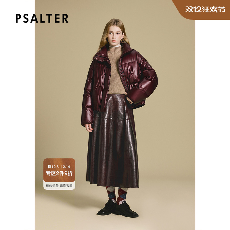 PSALTER诗篇亮面短款立领加厚鹅绒面包服羽绒服女2025冬季新款