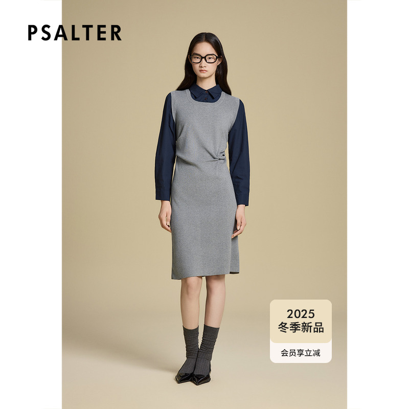 【预售】诗篇专选高智学院衬衫袖假两件修身连衣裙2025冬季新款