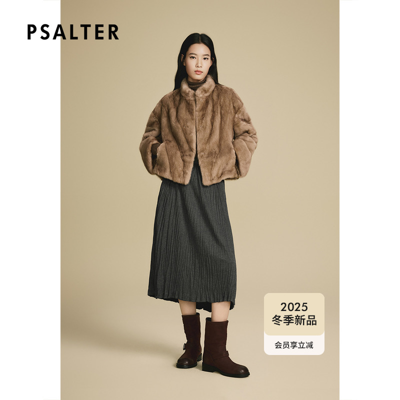 诗篇专选经典奢华立领短款水貂外套整貂皮草2025冬季新款