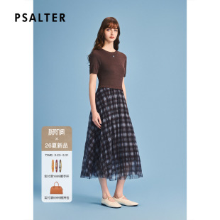 新款 诗篇专选短袖 T恤拼格纹网纱印花连衣裙2026夏季