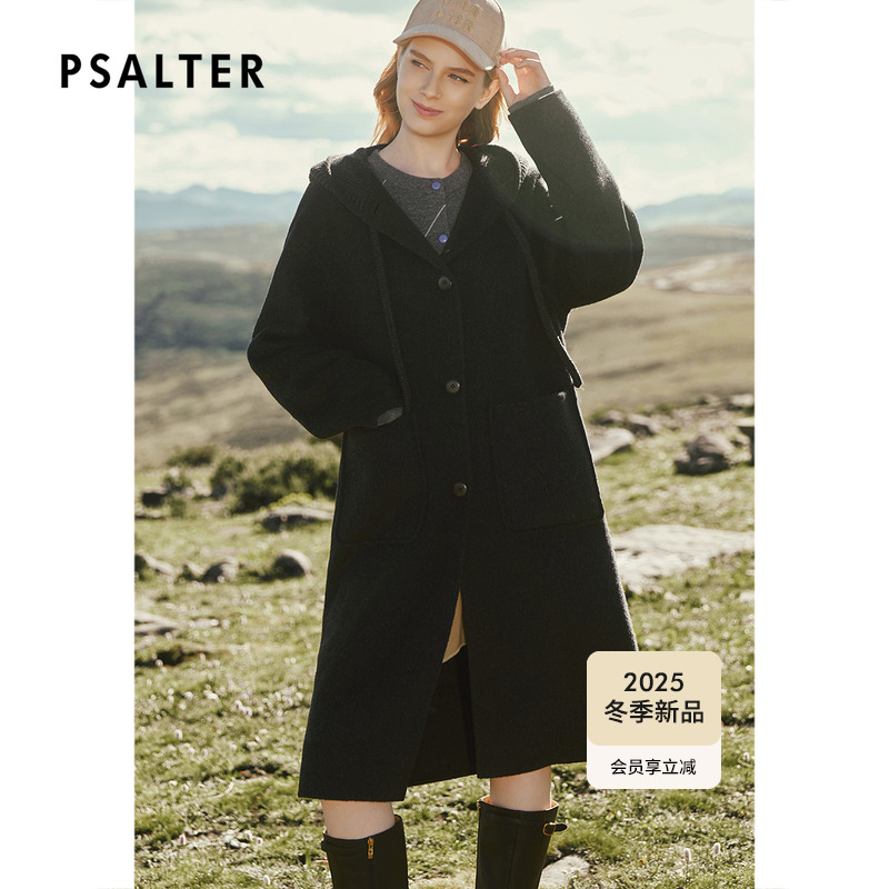 PSALTER诗篇骆驼绒针织连帽双面呢长款大衣毛呢外套2025冬季新款