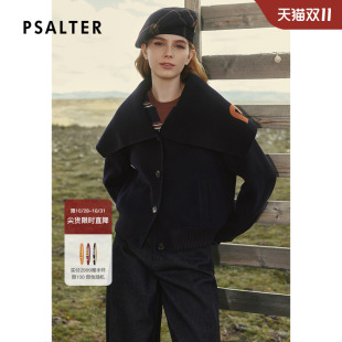 PSALTER诗篇复古学院双面呢大翻领绣字羊毛呢短外套2025冬季 新款