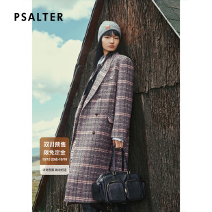 新款 PSALTER诗篇格纹阔肩直身毛呢大衣外套2025冬季 双11预售