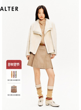 PSALTER诗篇皮毛一体不规则设计大翻领羊毛皮草短外套冬款