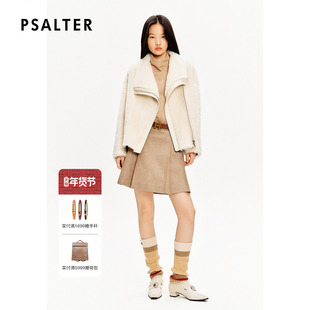 PSALTER诗篇皮毛一体不规则设计大翻领羊毛皮草短外套冬款