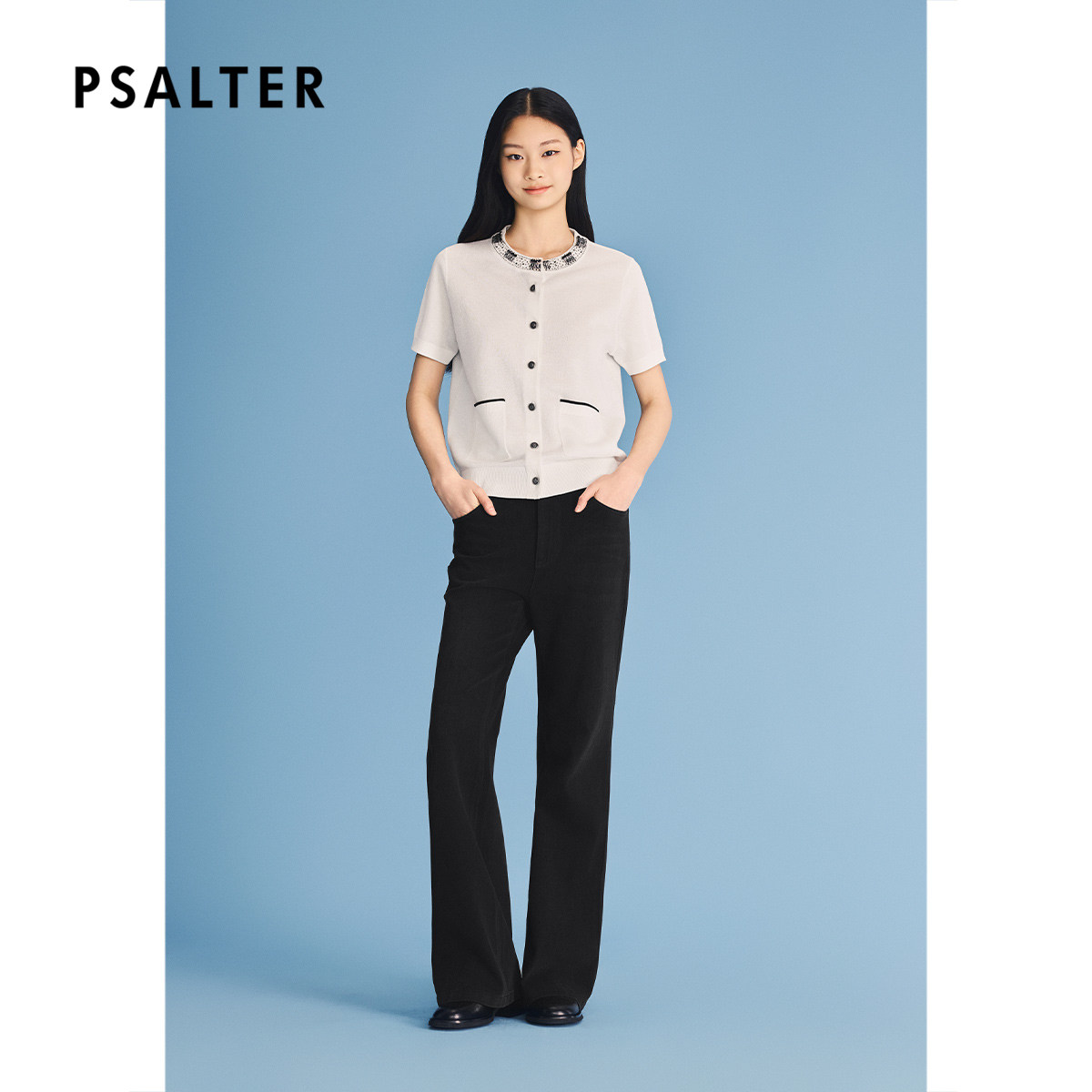诗篇专选手工钉钻黑银渐变小香风短袖开衫针织衫2026夏季新款