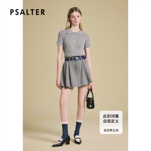 新款 PSALTER诗篇翻领短袖 女上衣2025夏季 针织T恤衫 Polo领扭花修身