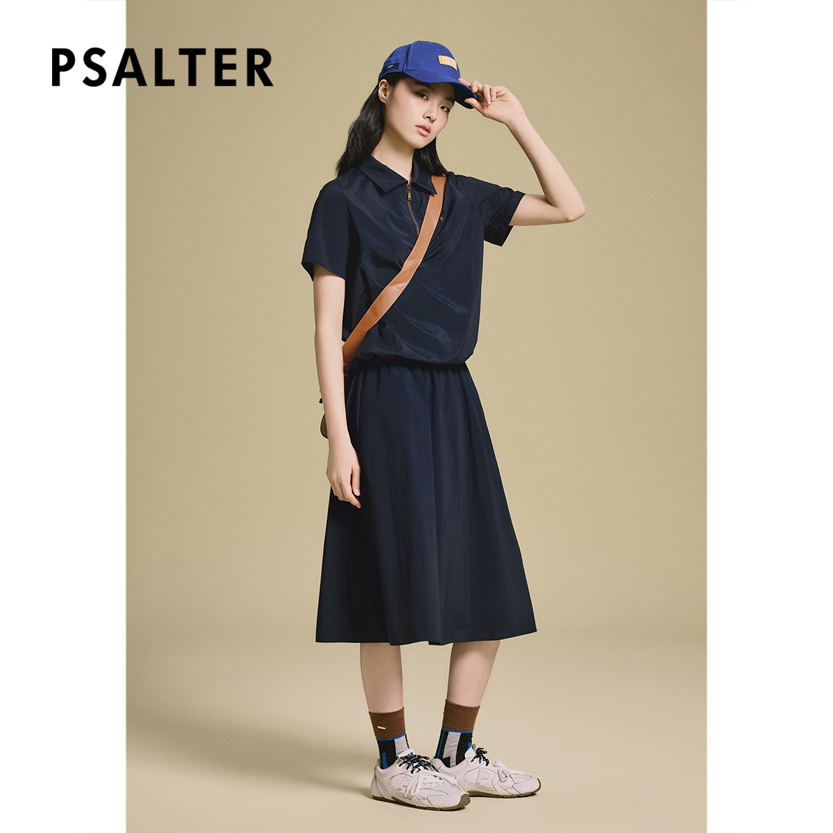 诗篇专选半拉链翻领弹力修身短袖polo衫T恤女上衣2025夏季新款
