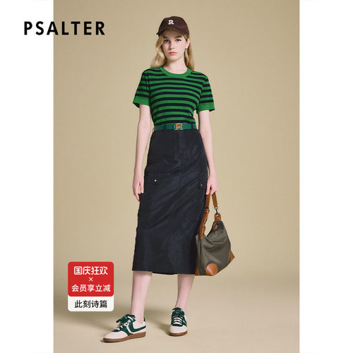 PSALTER诗篇时尚百搭条纹显瘦短袖休闲针织套头衫