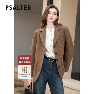 毛呢外套冬款 诗篇专选雅丹风人字纹肌理西装 100%绵羊毛