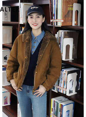 诗篇专选巴恩风绵羊毛绒面翻领率性O型廓形环保皮草女外套秋冬款
