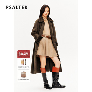 PSALTER诗篇时尚水貂领拼接袖口长款双面毛呢大衣外套冬款