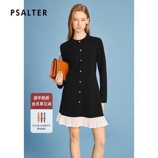 收腰百褶裙摆连衣裙2026春季 诗篇专选撞色长袖 新款 小黑裙系列