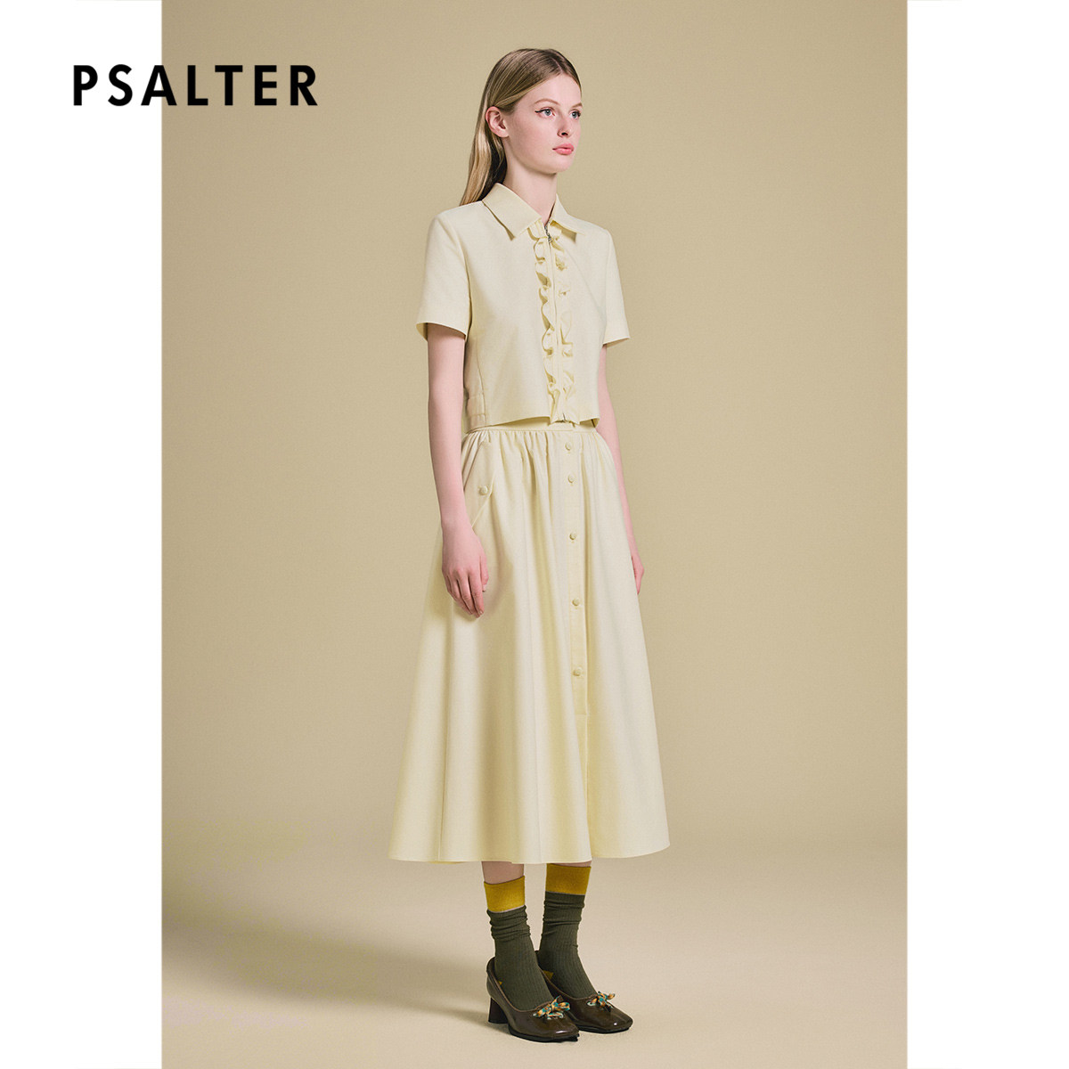 PSALTER诗篇时尚休闲单排扣高腰显瘦A型半身裙女2025夏款