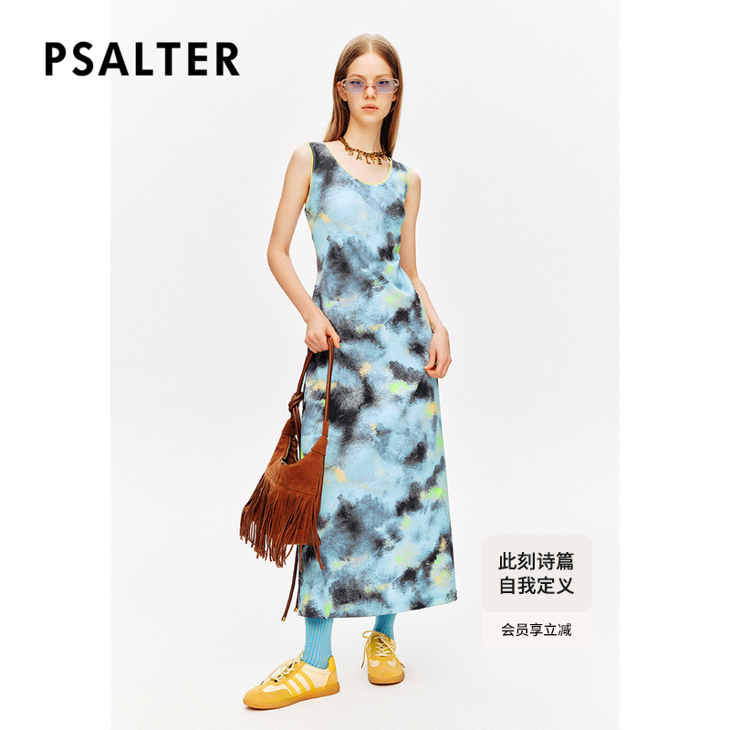 [博主同款]PSALTER诗篇水墨晕染印花圆领无袖针织裙连衣裙夏