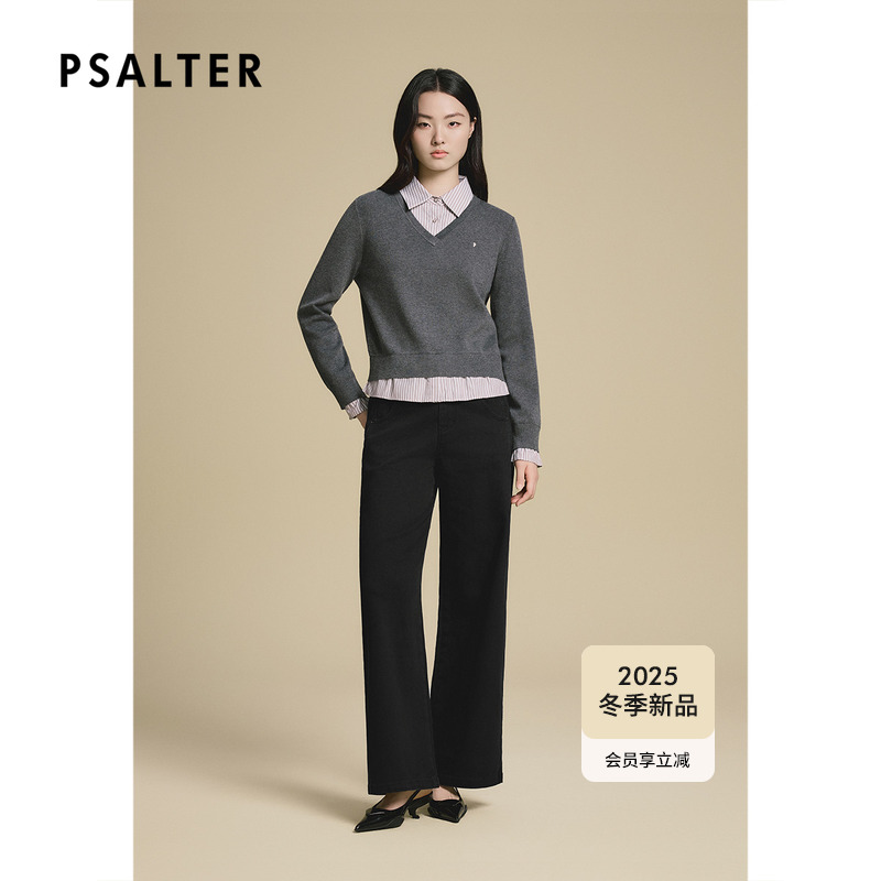 诗篇专选学院风毛织上衣拼接衬衣针织衫上衣2025冬季新款