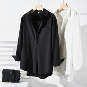 春秋叠穿白衬衣棉质免烫抗皱休闲上衣外套 宽松大码 黑色衬衫 女长袖