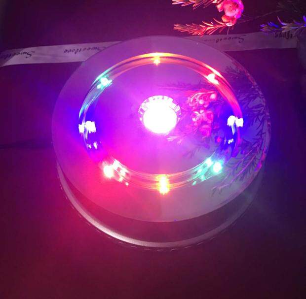 18CM发光旋转底座充电音乐水晶灯座LED七彩灯光玻璃玉器工艺摆件