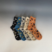 外贸 春秋复古点纱女袜卡通小猫中筒袜时尚 百搭学生袜